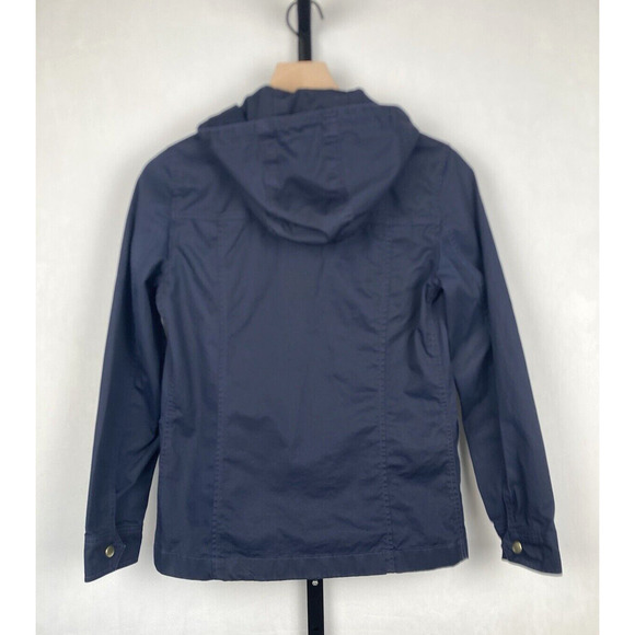 J. Crew Resin-Coated Twill Field Jacket with Hood XS Navy Blue Pockets Full Zip - Picture 6 of 12